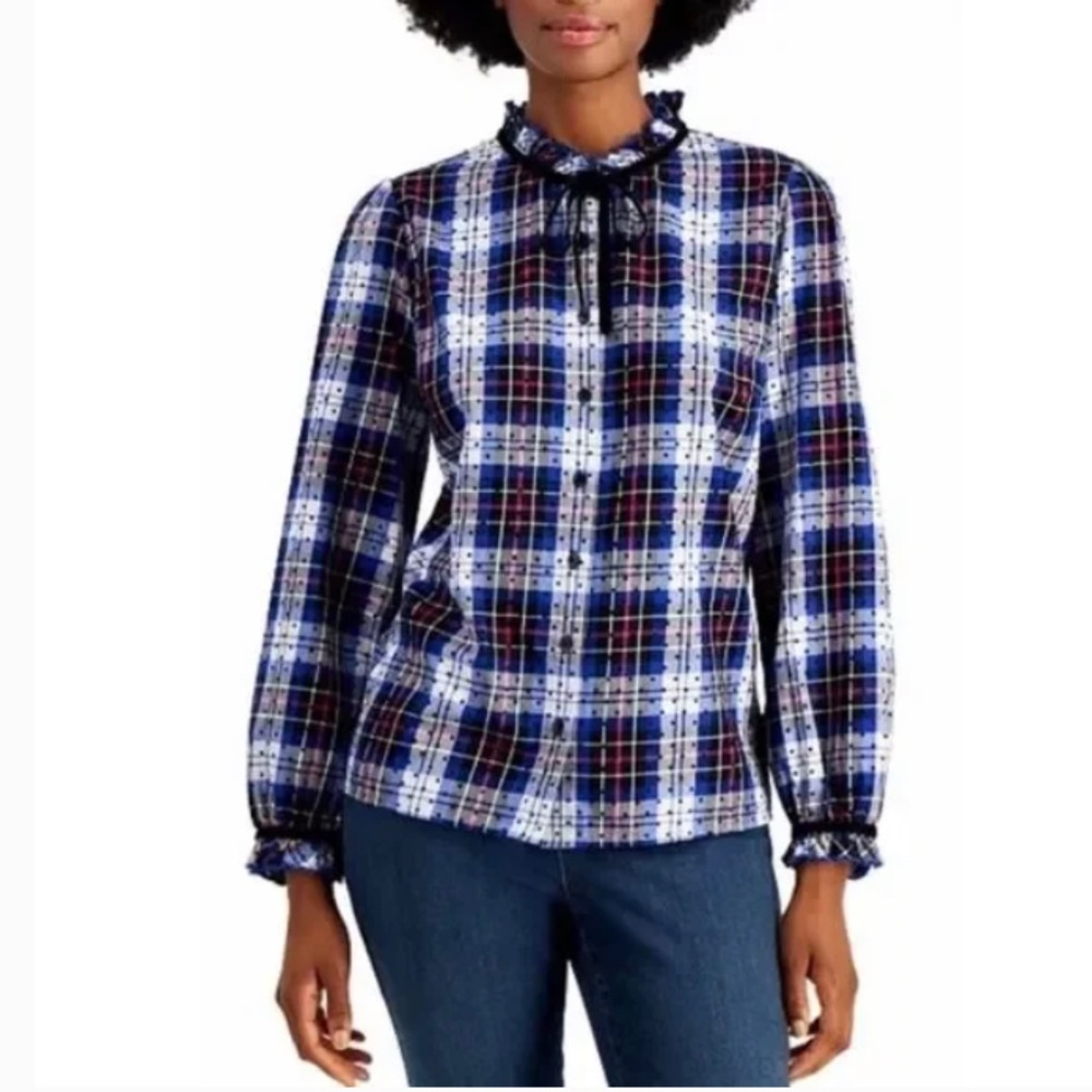 Charter Club Cotton Plaid Dot-Print Blouse